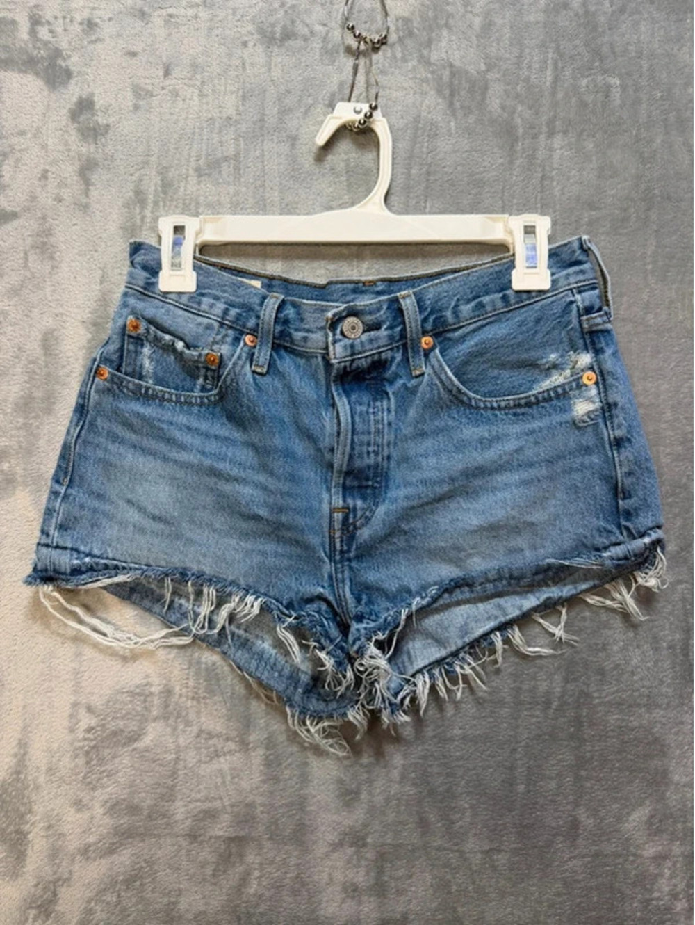 Levis Premium 501 Original High Rise Cut Off Denim Shorts Medium Wash Size W27